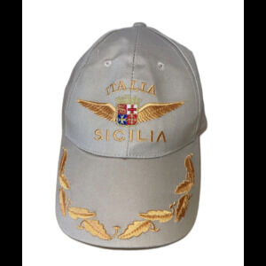 Men’s Ball Cap Hat Italia Scilia Khaki Embroidered Gold Leaves Adjustable Adult